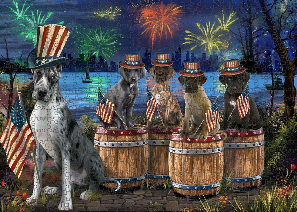 4th of July Independence Day Fireworks Great Danes at the Lake Puzzle with Photo Tin PUZL56967