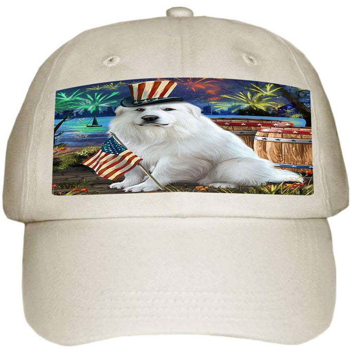 4th of July Independence Day Fireworks Great Pyrenee Dog at the Lake Ball Hat Cap HAT57207