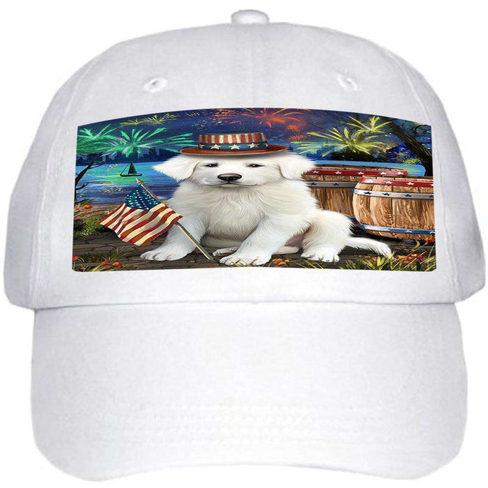 4th of July Independence Day Fireworks Great Pyrenee Dog at the Lake Ball Hat Cap HAT57213