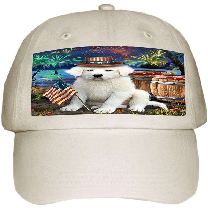 4th of July Independence Day Fireworks Great Pyrenee Dog at the Lake Ball Hat Cap HAT57213
