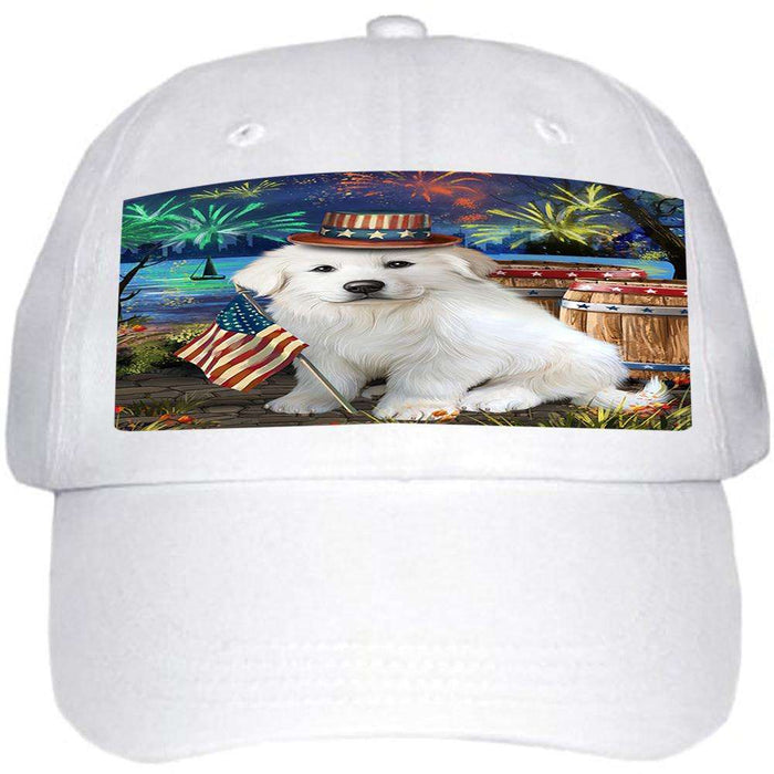 4th of July Independence Day Fireworks Great Pyrenee Dog at the Lake Ball Hat Cap HAT57216