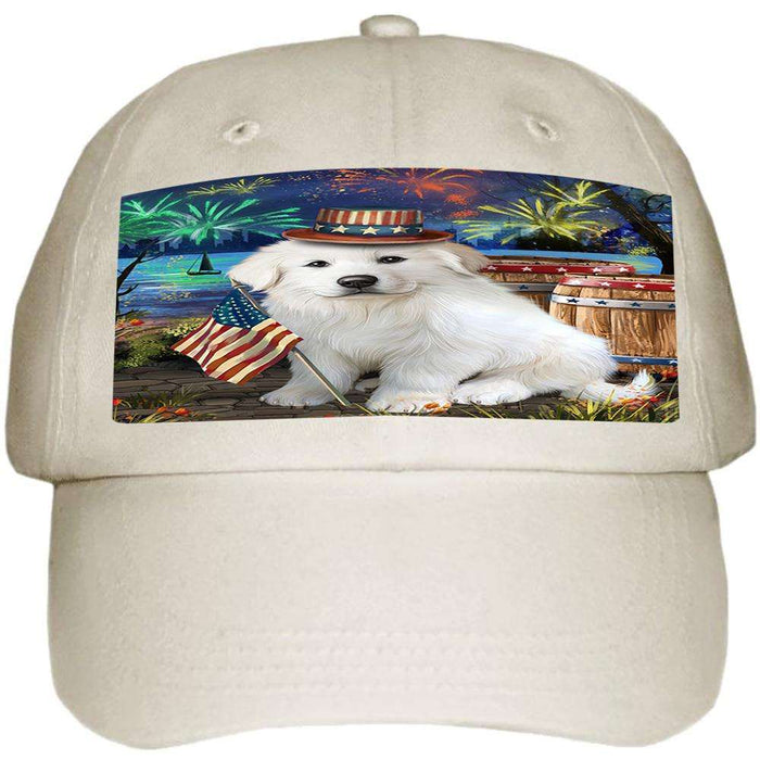 4th of July Independence Day Fireworks Great Pyrenee Dog at the Lake Ball Hat Cap HAT57216