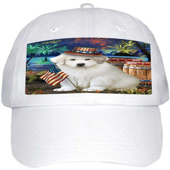 4th of July Independence Day Fireworks Great Pyrenee Dog at the Lake Ball Hat Cap HAT57219