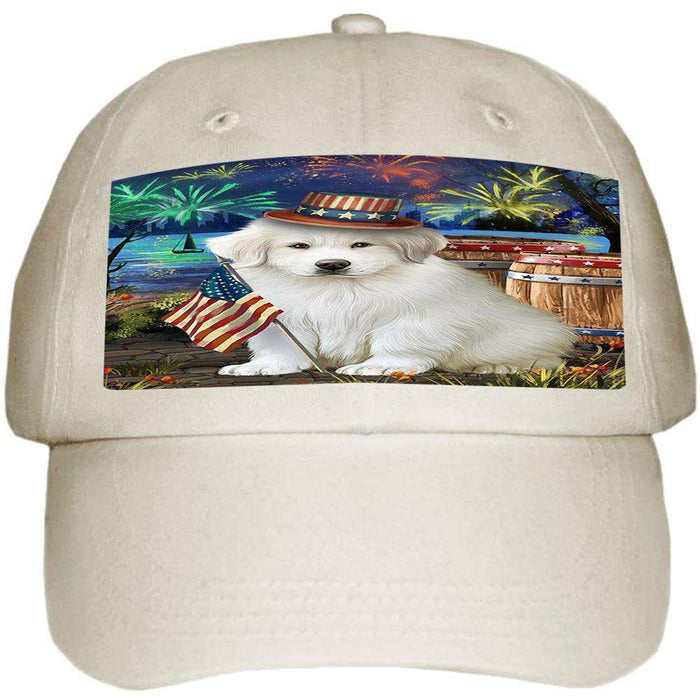 4th of July Independence Day Fireworks Great Pyrenee Dog at the Lake Ball Hat Cap HAT57219