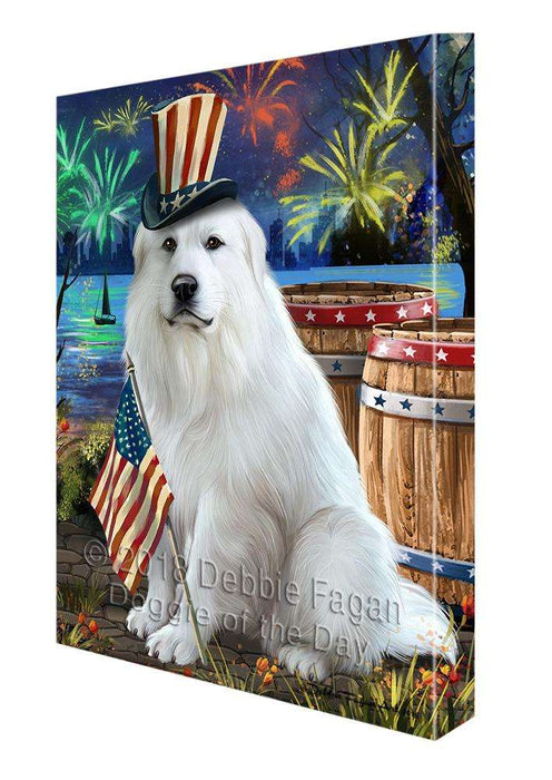 4th of July Independence Day Fireworks Great Pyrenee Dog at the Lake Canvas Print Wall Art Décor CVS77012