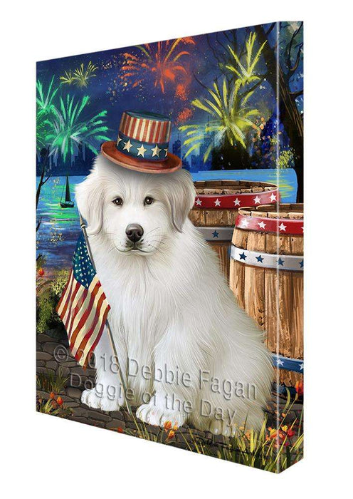 4th of July Independence Day Fireworks Great Pyrenee Dog at the Lake Canvas Print Wall Art Décor CVS77048