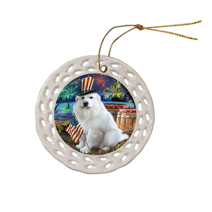 4th of July Independence Day Fireworks Great Pyrenee Dog at the Lake Ceramic Doily Ornament DPOR51158