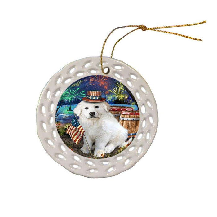 4th of July Independence Day Fireworks Great Pyrenee Dog at the Lake Ceramic Doily Ornament DPOR51161