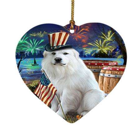 4th of July Independence Day Fireworks Great Pyrenee Dog at the Lake Heart Christmas Ornament HPOR51158