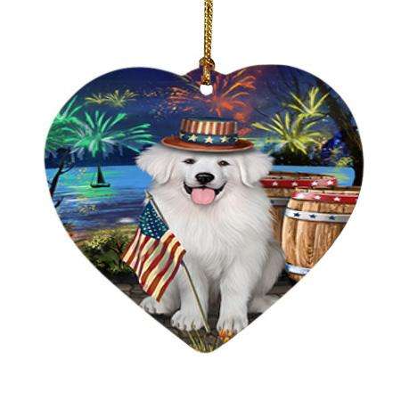 4th of July Independence Day Fireworks Great Pyrenee Dog at the Lake Heart Christmas Ornament HPOR51159