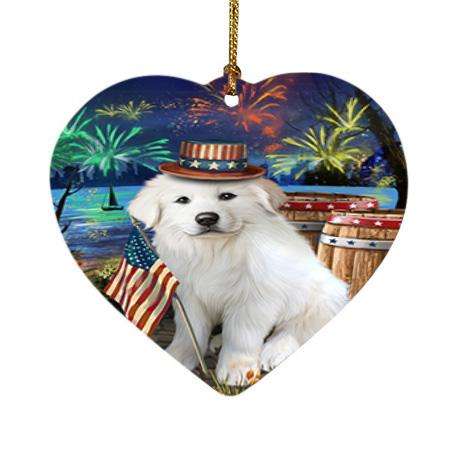 4th of July Independence Day Fireworks Great Pyrenee Dog at the Lake Heart Christmas Ornament HPOR51161