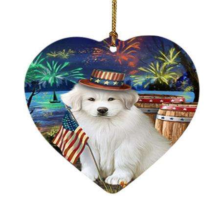 4th of July Independence Day Fireworks Great Pyrenee Dog at the Lake Heart Christmas Ornament HPOR51162