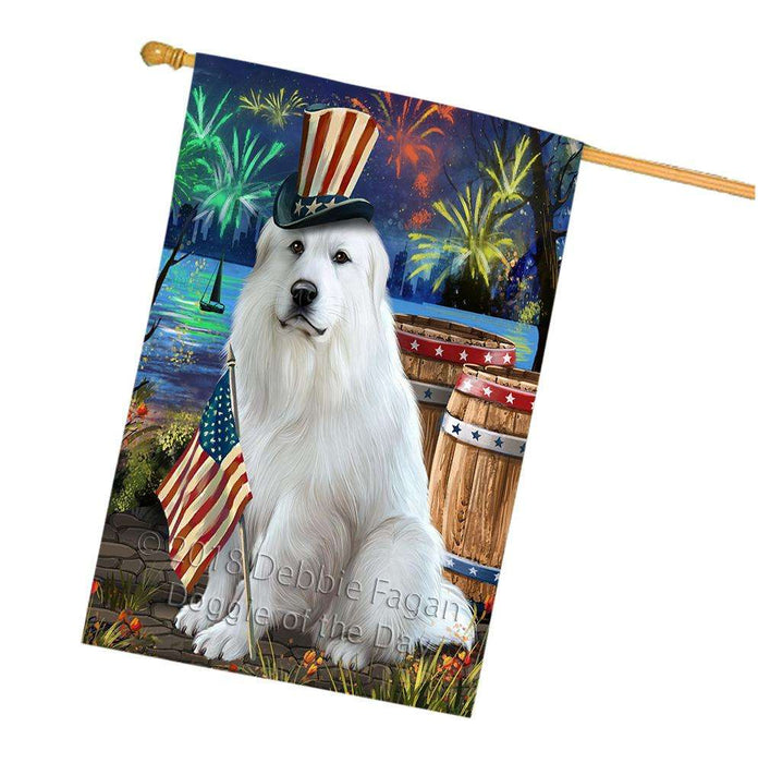 4th of July Independence Day Fireworks Great Pyrenee Dog at the Lake House Flag FLG51216