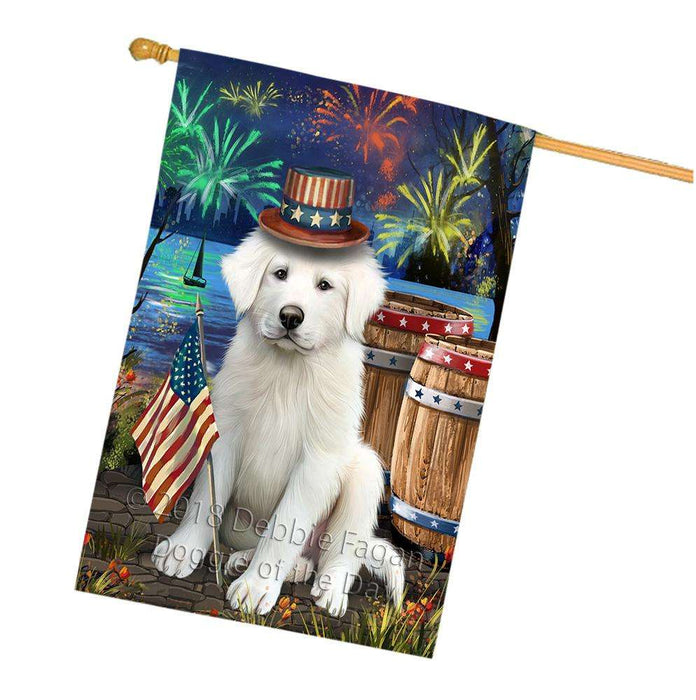 4th of July Independence Day Fireworks Great Pyrenee Dog at the Lake House Flag FLG51218