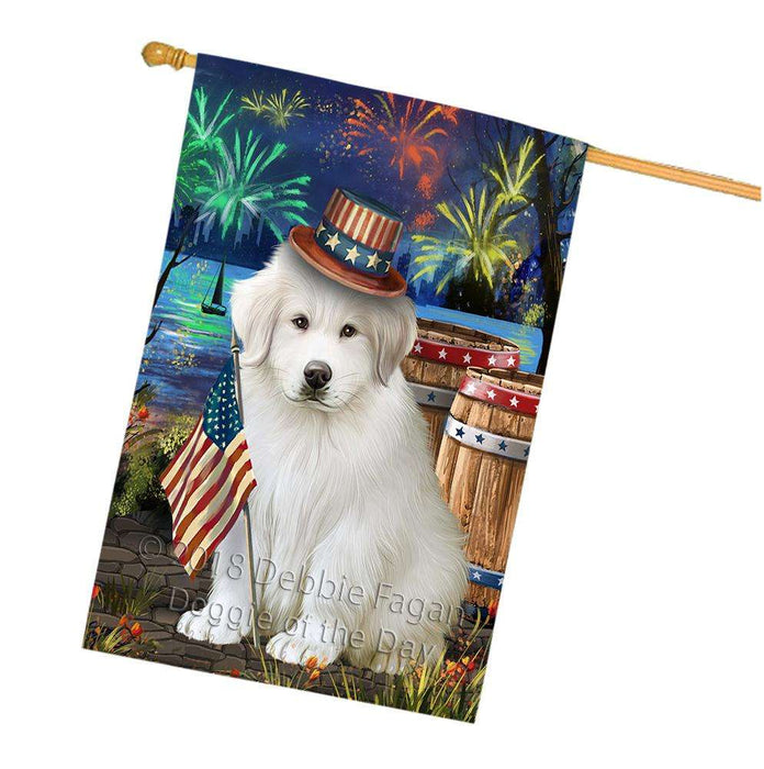4th of July Independence Day Fireworks Great Pyrenee Dog at the Lake House Flag FLG51220