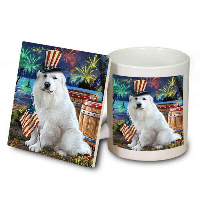 4th of July Independence Day Fireworks Great Pyrenee Dog at the Lake Mug and Coaster Set MUC51150