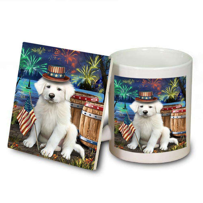 4th of July Independence Day Fireworks Great Pyrenee Dog at the Lake Mug and Coaster Set MUC51152
