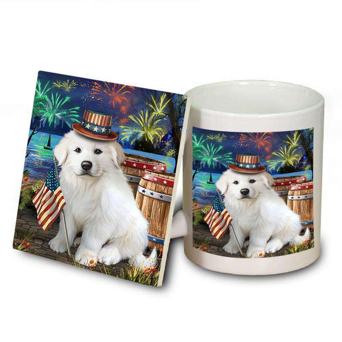 4th of July Independence Day Fireworks Great Pyrenee Dog at the Lake Mug and Coaster Set MUC51153