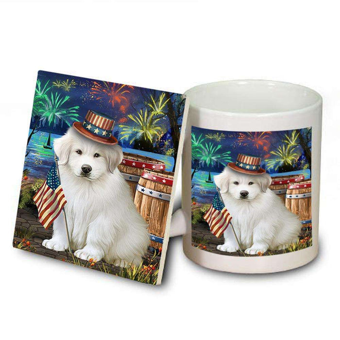 4th of July Independence Day Fireworks Great Pyrenee Dog at the Lake Mug and Coaster Set MUC51154