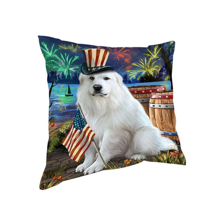 4th of July Independence Day Fireworks Great Pyrenee Dog at the Lake Pillow PIL60696