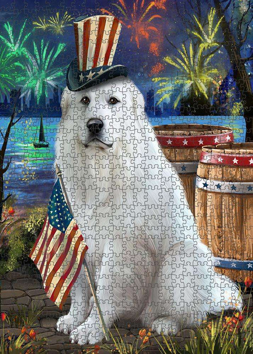 4th of July Independence Day Fireworks Great Pyrenee Dog at the Lake Puzzle with Photo Tin PUZL57336