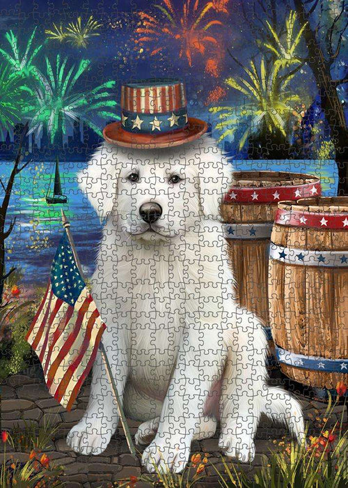 4th of July Independence Day Fireworks Great Pyrenee Dog at the Lake Puzzle with Photo Tin PUZL57342
