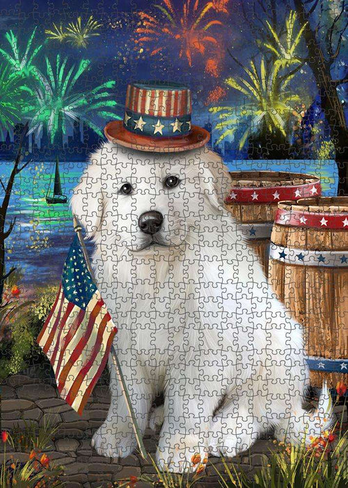 4th of July Independence Day Fireworks Great Pyrenee Dog at the Lake Puzzle with Photo Tin PUZL57345