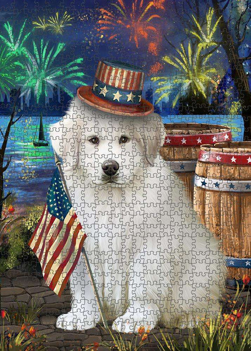 4th of July Independence Day Fireworks Great Pyrenee Dog at the Lake Puzzle with Photo Tin PUZL57348