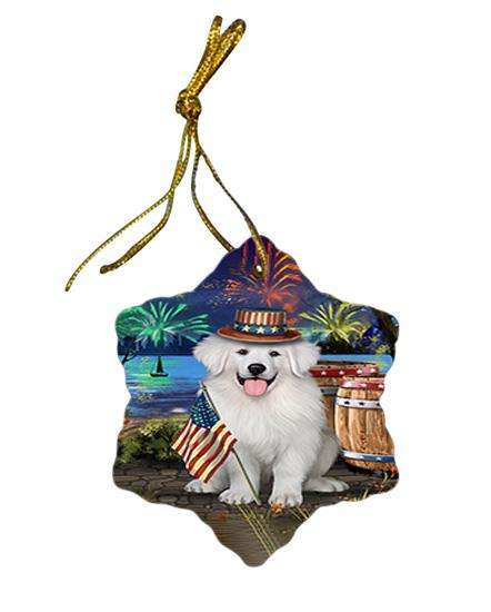 4th of July Independence Day Fireworks Great Pyrenee Dog at the Lake Star Porcelain Ornament SPOR51151