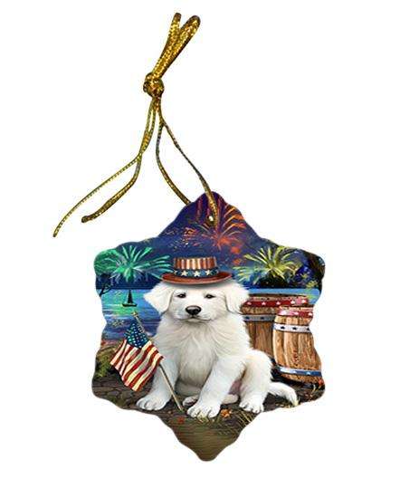 4th of July Independence Day Fireworks Great Pyrenee Dog at the Lake Star Porcelain Ornament SPOR51152