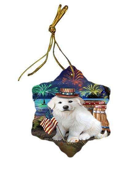 4th of July Independence Day Fireworks Great Pyrenee Dog at the Lake Star Porcelain Ornament SPOR51153