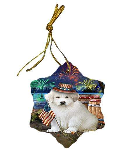 4th of July Independence Day Fireworks Great Pyrenee Dog at the Lake Star Porcelain Ornament SPOR51154