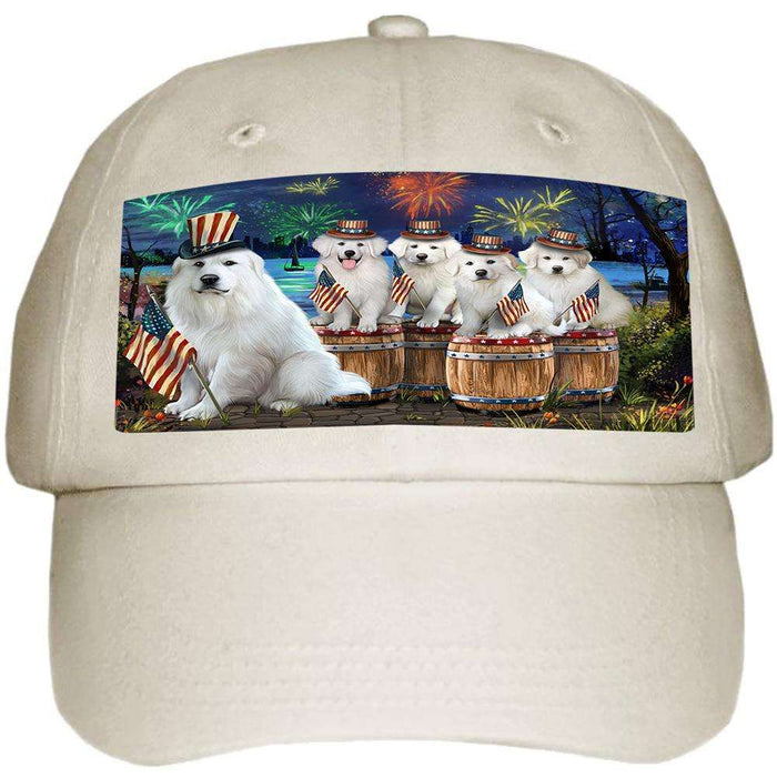 4th of July Independence Day Fireworks Great Pyrenees at the Lake Ball Hat Cap HAT56841