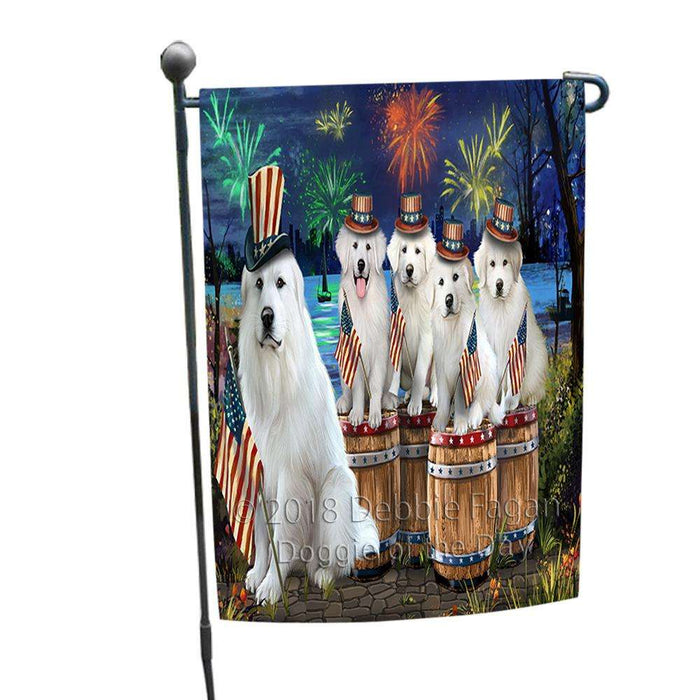 4th of July Independence Day Fireworks Great Pyrenees at the Lake Garden Flag GFLG50958