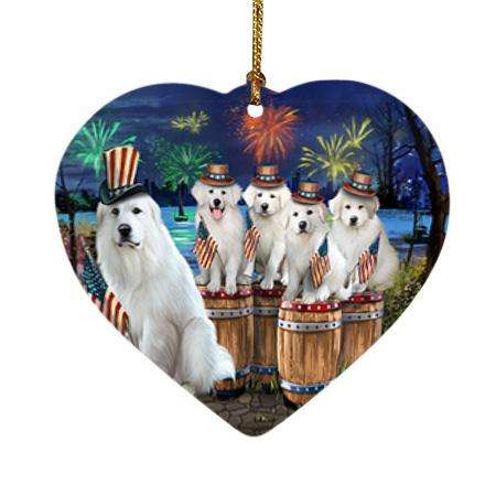 4th of July Independence Day Fireworks Great Pyrenees at the Lake Heart Christmas Ornament HPOR51036