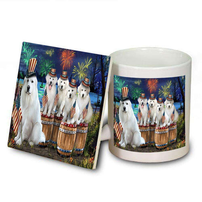 4th of July Independence Day Fireworks Great Pyrenees at the Lake Mug and Coaster Set MUC51028