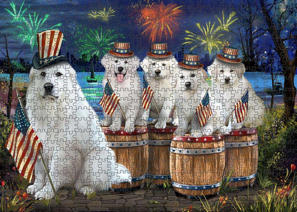 4th of July Independence Day Fireworks Great Pyrenees at the Lake Puzzle with Photo Tin PUZL56970