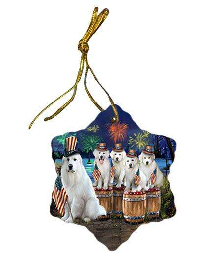 4th of July Independence Day Fireworks Great Pyrenees at the Lake Star Porcelain Ornament SPOR51028
