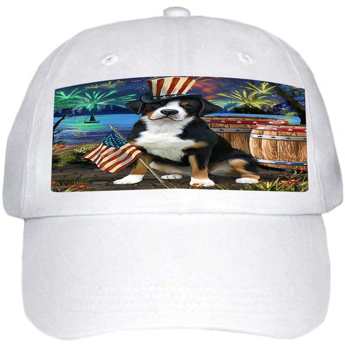 4th of July Independence Day Fireworks Greater Swiss Mountain Dog at the Lake Ball Hat Cap HAT57222