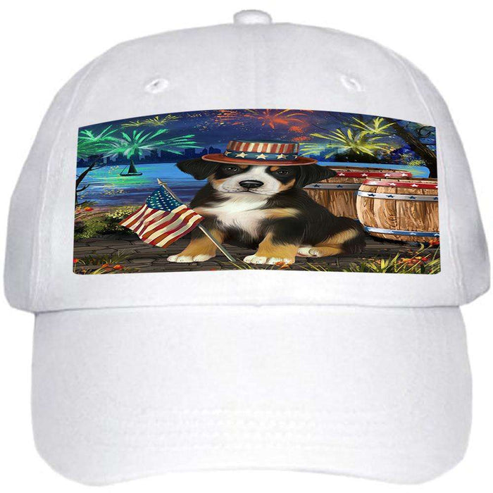 4th of July Independence Day Fireworks Greater Swiss Mountain Dog at the Lake Ball Hat Cap HAT57228