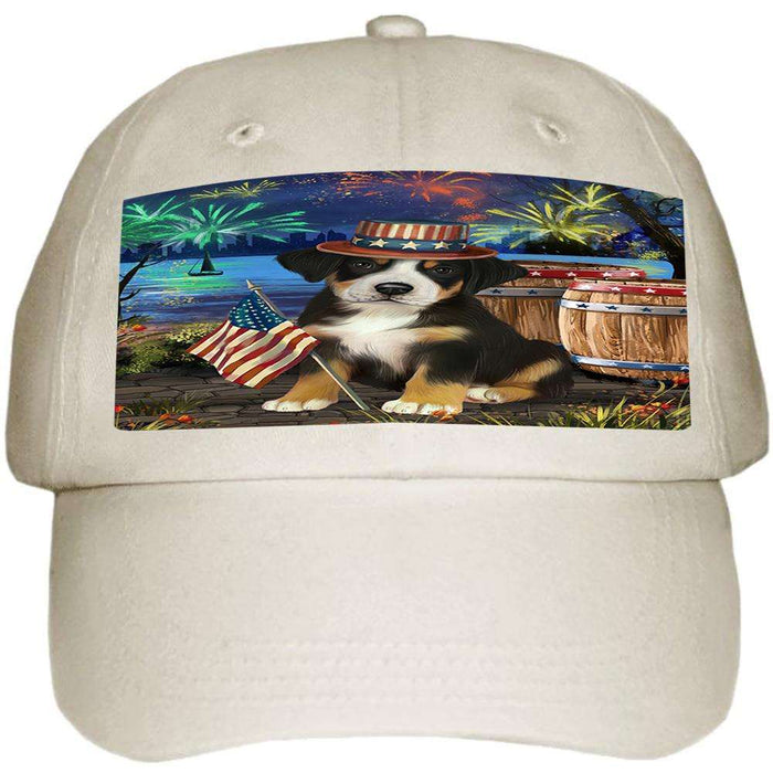 4th of July Independence Day Fireworks Greater Swiss Mountain Dog at the Lake Ball Hat Cap HAT57228