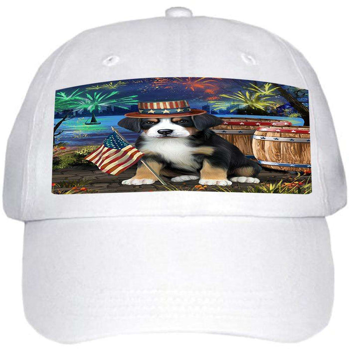 4th of July Independence Day Fireworks Greater Swiss Mountain Dog at the Lake Ball Hat Cap HAT57231