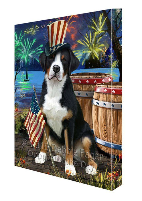 4th of July Independence Day Fireworks Greater Swiss Mountain Dog at the Lake Canvas Print Wall Art Décor CVS77057
