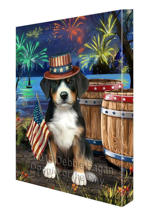 4th of July Independence Day Fireworks Greater Swiss Mountain Dog at the Lake Canvas Print Wall Art Décor CVS77066
