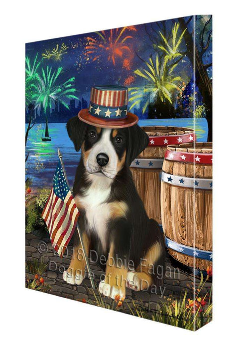 4th of July Independence Day Fireworks Greater Swiss Mountain Dog at the Lake Canvas Print Wall Art Décor CVS77075