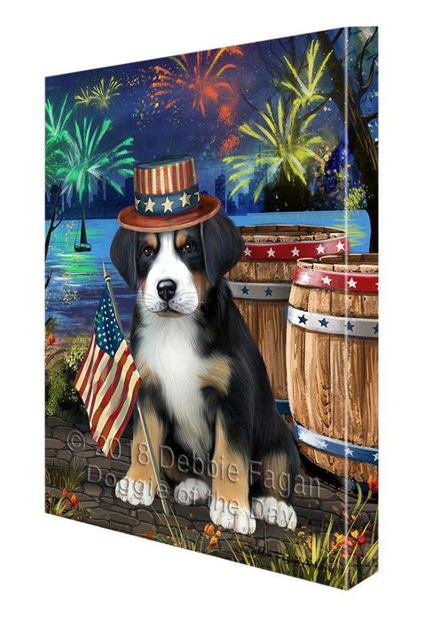 4th of July Independence Day Fireworks Greater Swiss Mountain Dog at the Lake Canvas Print Wall Art Décor CVS77084