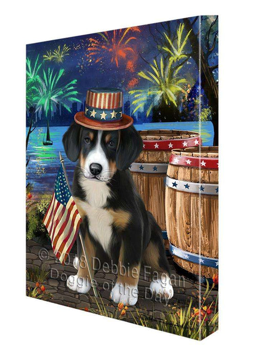 4th of July Independence Day Fireworks Greater Swiss Mountain Dog at the Lake Canvas Print Wall Art Décor CVS77093