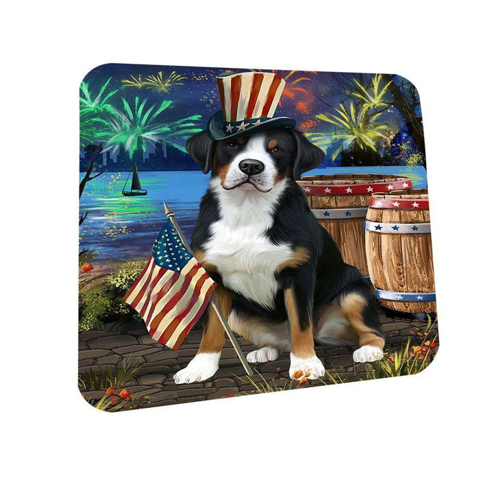 4th of July Independence Day Fireworks Greater Swiss Mountain Dog at the Lake Coasters Set of 4 CST51122
