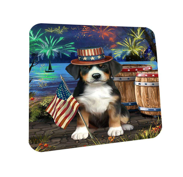 4th of July Independence Day Fireworks Greater Swiss Mountain Dog at the Lake Coasters Set of 4 CST51123