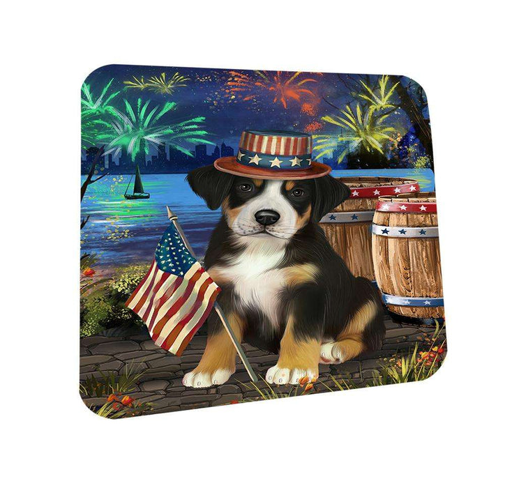 4th of July Independence Day Fireworks Greater Swiss Mountain Dog at the Lake Coasters Set of 4 CST51124